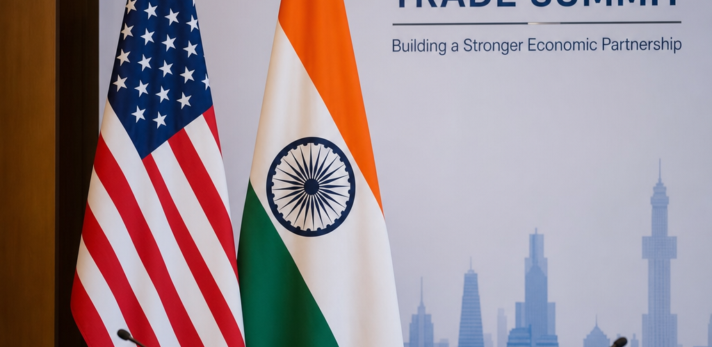 US and India flags representing bilateral trade deal negotiations between Trump and Modi