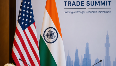 US and India flags representing bilateral trade deal negotiations between Trump and Modi