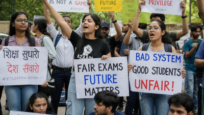 Protest at Jantar Mantar New Delhi demanding accountability for NEET 2026 paper leak