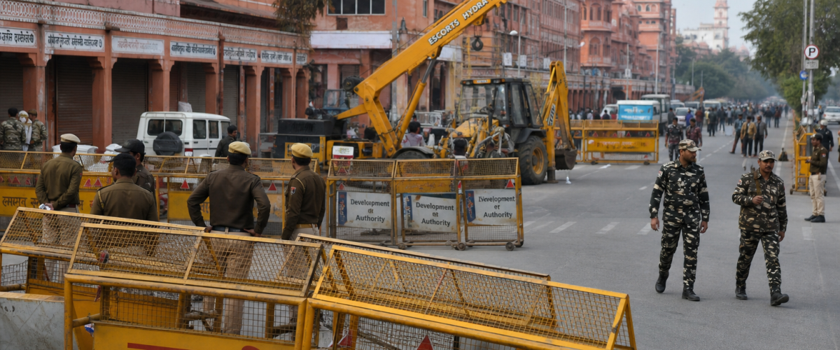 Police security deployment in Jaipur during demolition drive