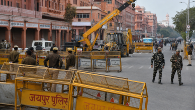 Police security deployment in Jaipur during demolition drive