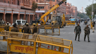 Police security deployment in Jaipur during demolition drive