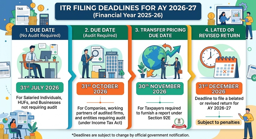 ITR filing deadlines for AY 2026-27